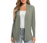 EXCHIC Women's Casual Long Sleeve Knitted Cardigan Lightweight Comfortable Open Front Long Sweaters with Pockets(S, Light Oliver)