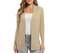 EXCHIC Women's Casual Long Sleeve Knitted Cardigan Lightweight Comfortable Open Front Long Sweaters with Pockets(M, Apricot)