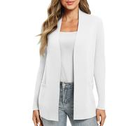 EXCHIC Women's Casual Long Sleeve Knitted Cardigan Lightweight Comfortable Open Front Long Sweaters with Pockets(S, White)