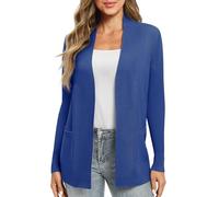 EXCHIC Women's Casual Long Sleeve Knitted Cardigan Lightweight Comfortable Open Front Long Sweaters with Pockets(XL, Royal Blue)