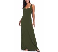 EXCHIC Women's Casual Solid Sleeveless Maxi Long Dress Summer Sexy Beach Tank Top Dress (M, Olive)