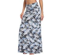 EXCHIC Women's Comfy Elastic High Waist Maxi Skirt Boho Flared A-Line Long Skirts (L, 4)
