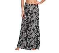 EXCHIC Women's Comfy Elastic High Waist Maxi Skirt Boho Flared A-Line Long Skirts (L, 5)