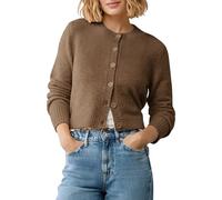 EXCHIC Women's Cozy Long Sleeve Open Front Short Cardigan Sweater Slim Fit Crew Neck Button-Down Cropped Cardigan(L, Heather Coffee)