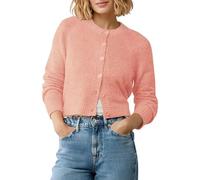 EXCHIC Women's Cozy Long Sleeve Open Front Short Cardigan Sweater Slim Fit Crew Neck Button-Down Cropped Cardigan(XL, Orange Pink)