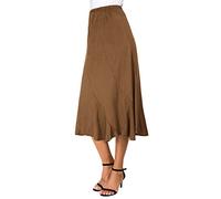 EXCHIC Women's Elegant Ankle Length Ruffle Hem Elastic Waist Suede Midi Skirt, Brown, S