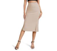 EXCHIC Women's Elegant Business Stretchy Bodycon Fishtail Pencil Skirt High Waist Midi Skirts with Front Side Slits(S, Khaki)