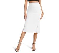 EXCHIC Women's Elegant Business Stretchy Bodycon Fishtail Pencil Skirt High Waist Midi Skirts with Front Side Slits(L, White)