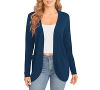 EXCHIC Women's Elegant Lightweight Long Sleeve Cardigan Curved Hem Open Front Knit Sweater with Pockets(M, Indigo Blue)