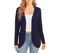 EXCHIC Women's Elegant Lightweight Long Sleeve Cardigan Curved Hem Open Front Knit Sweater with Pockets(XXL, Navy Blue)