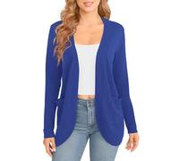 EXCHIC Women's Elegant Lightweight Long Sleeve Cardigan Curved Hem Open Front Knit Sweater with Pockets(XL, Royal Blue)
