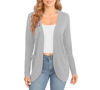 EXCHIC Women's Elegant Lightweight Long Sleeve Cardigan Curved Hem Open Front Knit Sweater with Pockets(L, Light Grey)