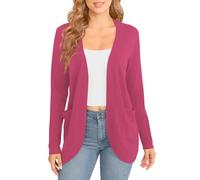 EXCHIC Women's Elegant Lightweight Long Sleeve Cardigan Curved Hem Open Front Knit Sweater with Pockets(XXL, Rose)