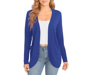 EXCHIC Women's Elegant Lightweight Long Sleeve Cardigan Curved Hem Open Front Knit Sweater with Pockets(XXL, Royal Blue)