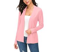 EXCHIC Women's Lightweight Long Sleeve V Neck Open Front Knitted Cardigan Sweater (L, Pink)