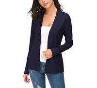 EXCHIC Women's Lightweight Long Sleeve V Neck Open Front Knitted Cardigan Sweater (M, Navy Blue)