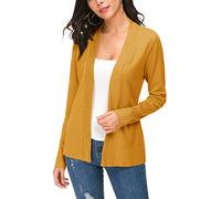 EXCHIC Women's Lightweight Long Sleeve V Neck Open Front Knitted Cardigan Sweater (S, Mustard)