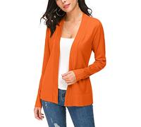 EXCHIC Women's Lightweight Long Sleeve V Neck Open Front Knitted Cardigan Sweater (XL, Orange)