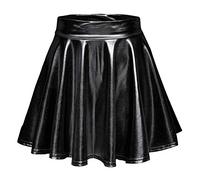 EXCHIC Women's Shiny Metallic Wet Look Stretchy Flared Mini Skater Skirt