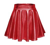 EXCHIC Women's Shiny Metallic Wet Look Stretchy Flared Mini Skater Skirt