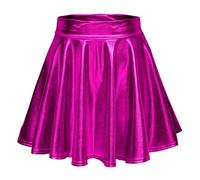 EXCHIC Women's Shiny Metallic Wet Look Stretchy Flared Mini Skater Skirt