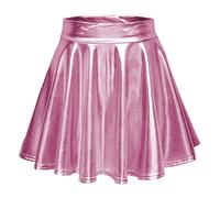 EXCHIC Women's Shiny Metallic Wet Look Stretchy Flared Mini Skater Skirt