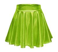 EXCHIC Women's Shiny Metallic Wet Look Stretchy Flared Mini Skater Skirt
