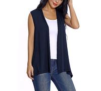 EXCHIC Women's Sleeveless Open Front Cardigan Vest Lightweight Cool Coat, L, Navy Blue
