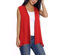 EXCHIC Women's Sleeveless Open Front Cardigan Vest Lightweight Cool Coat, Red, XL
