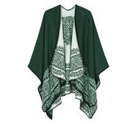 EXCHIC Women's Warm Shawls Wraps Open Front Cardigan Vintage Pattern Poncho Cape Sweater Coat, 1 Green, One size