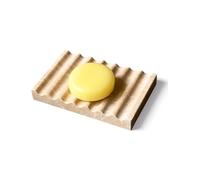 EXCHUES Natural Marble Soap Dish for Shower Silicone Non-Slip Feet, Stone Drying Tray, Bar Soap Saver, Holder Container Rectangular for Bathroom Decor Accessories (Beige Travertine, Round Wave)