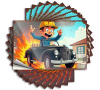 Excited Driver Escapes Burning Classic Car Cool Bathroom Stuff Military DIY | Plastic Stickers Case Removable Vinyl Sticker Decal(12X18CM)