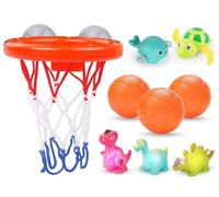 Exciting Bath Toy Set with Colorful Basketball Hoop & 3 Balls, Light-Up Floating Dinosaurs, Wind-Up Whale and Turtle - Ideal for Indoor and Outdoor Play, Ages 3 and Up