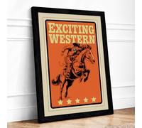Exciting Western Retro Framed Wall Art Print A1 (84.1×59.4cm) Black, Wall Decor for Living Room, Bedroom, Office & Home, Ready to Hang, Art Gift