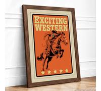 Exciting Western Retro Framed Wall Art Print A2 (59.4×42cm) Walnut, Wall Decor for Living Room, Bedroom, Office & Home, Ready to Hang, Art Gift