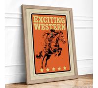 Exciting Western Retro Framed Wall Art Print A3 (42×29.7cm) Oak, Wall Decor for Living Room, Bedroom, Office & Home, Ready to Hang, Art Gift