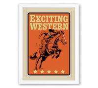 Exciting Western Retro Framed Wall Art Print A4 (29.7×21cm) White, Wall Decor for Living Room, Bedroom, Office & Home, Ready to Hang, Art Gift