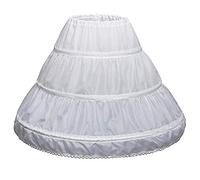 Exclen Girls Children Petticoat A-Line 3 Hoops One Layer Kids Crinoline Lace Trim Flower Girl Dress Underskirt Adjustable Waist for Age 6-11 Years Old. White