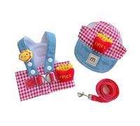 Exclent Pet Apparel Denim French Fries Baseball Cap with Red Gingham Pattern, Dog Sun Hat with Leash, Blue and Red, Spring Summer Outdoor (L)