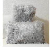 Excluding Insert Faux Fur Sheepskin Pillow Cover 2 Pcs Super Soft Fluffy Cushion Plush Pillow Case New Luxury Series Living Room Sofa Bed Home Decor Chair Cushion (Grey, 12x20 Inch)