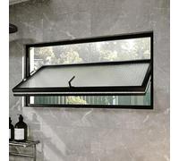 EXCLURA 360 Pivot Bathroom Window with Reeded Glass, Shed Transom Window with Handle, Rectangular Replacement Windows, Embedded Window for Garage/Office(Black,45x30cm/17.7x11.8in)