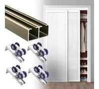 EXCLURA Box Rail Sliding Closet Door Track, Bypass Barn Door Hardware Kit, Heavy Duty Aluminum Track System for Wardrobe/Walk-in Closet Doors(Champagne,26ft/7.9m)