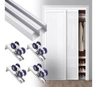 EXCLURA Box Rail Sliding Closet Door Track, Bypass Barn Door Hardware Kit, Heavy Duty Aluminum Track System for Wardrobe/Walk-in Closet Doors(Silver,30ft/9.1m)