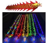 EXCLURA Dragon Poi Led Dragon Poi with Real-Like Dragon Head, 9.8 Ft/ 16.4 Ft Long Stamped Fabric Streamer, Spinning Dragon Poi Combo for Event Celebration(Red,3.0 m (9.8 ft))