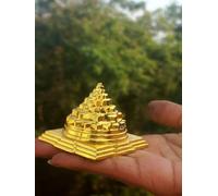 Exclusive Global 2" Auspicious Metal Meru Shree Hollow Yantra, 5 cm Golden Prosperity Yantra, Traditional Hindu Sacred Geometry Pyramid | Home Temple Meru Shri Laxmi Puja Prayer