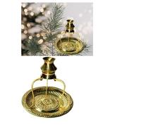 Exclusive Global 5.5" Brass Tripai Shivling Lota Stand with Plate for Milk & Water Jalabhisek Puja of Shivling