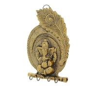 Exclusive Global Metal Lord Ganesha Wall Key Holder, 14 x 18 cm, Golden, 4 Hooks, Decorative Wall Art Home Decor