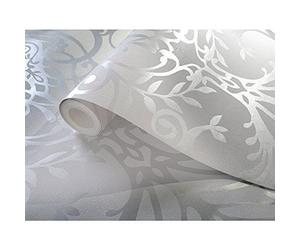 Exclusive Holden Statement Floral Damask Pattern Metallic Textured Wallpaper (Silver 50011)