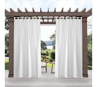 Exclusive Home Cabana Solid Indoor/Outdoor Light Filtering Hook-and-Loop Tab Top Curtain Panel, 54"x144", White, Set of 2