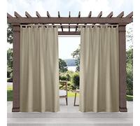 Exclusive Home Cabana Solid Indoor/Outdoor Light Filtering Hook-and-Loop Tab Top Curtain Panel, 54"x132", Taupe, Set of 2